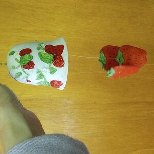 Vintage Ceramic Bell w/ Painted Strawberry & Floral Design & Strawberry Charms